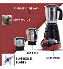 Capri Mixer Grinder 550W, Black & Red, 5 Years Warranty